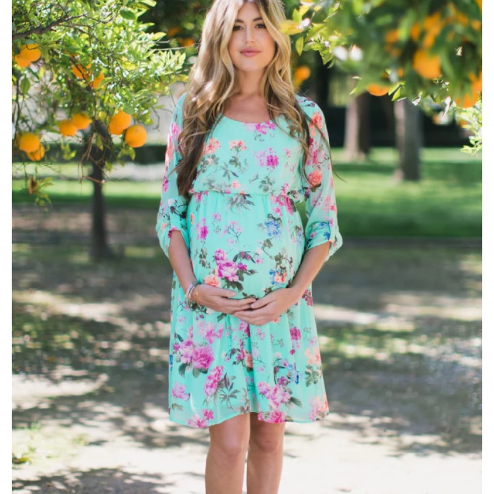 PinkBlush Mint Floral Maternity Dress, size L